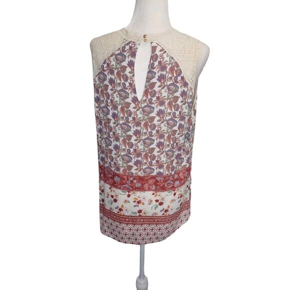 Anthropologie Maeve Laced  Eleanor Blouse Size Large Crochet Bib Sleeveless - Picture 2 of 3